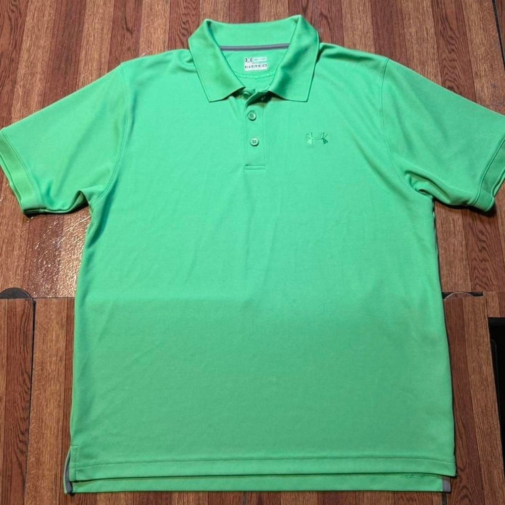 Under Armour Green Heat Gear Fitted Sportswear Golf Polo Button Shirt Large